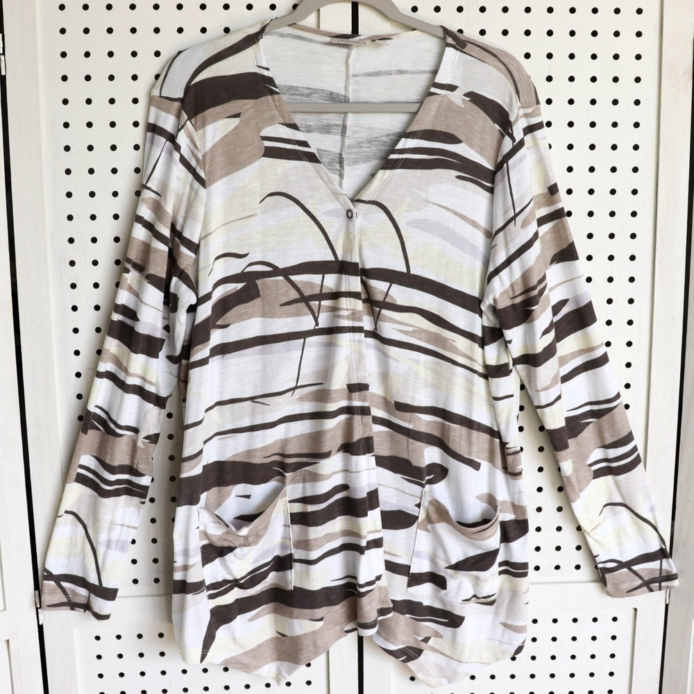 LOGO by Lori Goldstein Animal Print One Snap Soft  Knit Cardigan Womens SIZE L